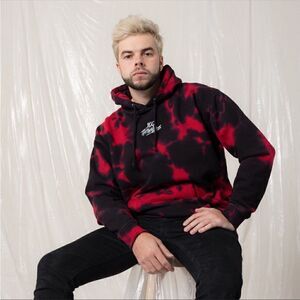 NWT 100 Thieves Open World Jam Vintage Black Red Wash Hoodie Tie Dye UNISEX